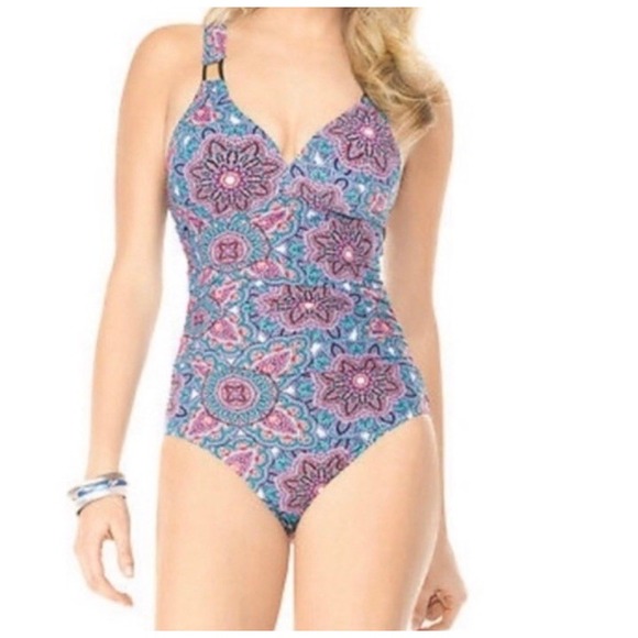 Assets‎ by Spanx One Piece Swimsuit Size M Paisley Print Multicolor - Picture 1 of 9